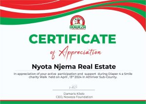 Nyota Njema Certificate of appreciation